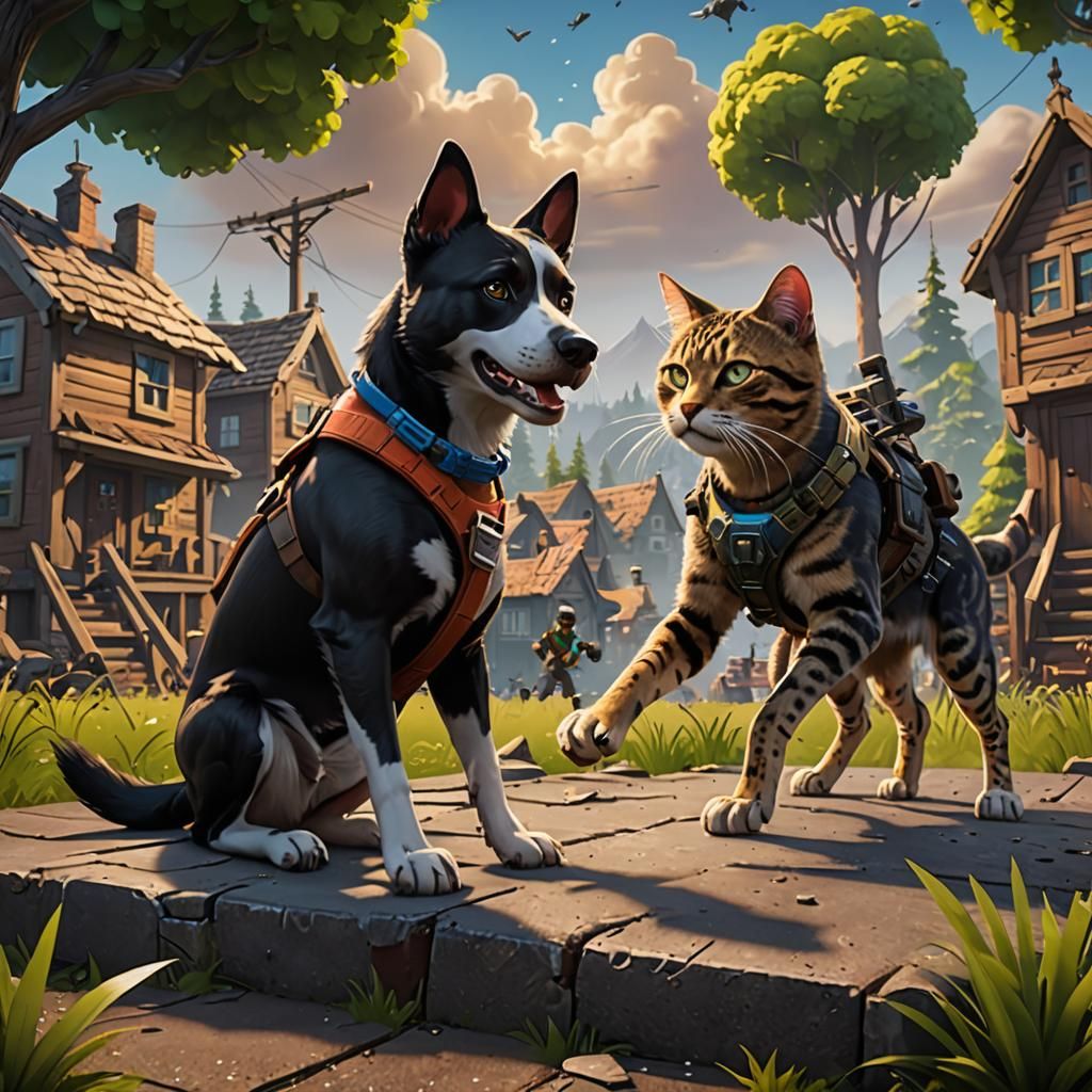 Dog and Cat Gaming in Fortnite