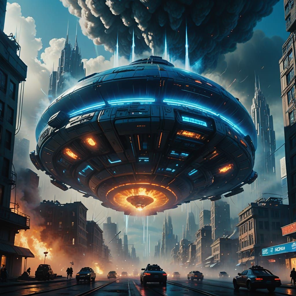 Biomechanical Mothership in Futuristic Cityscape