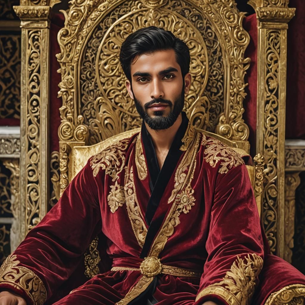 Young Aristocrat on Golden Throne in Impressionist Style