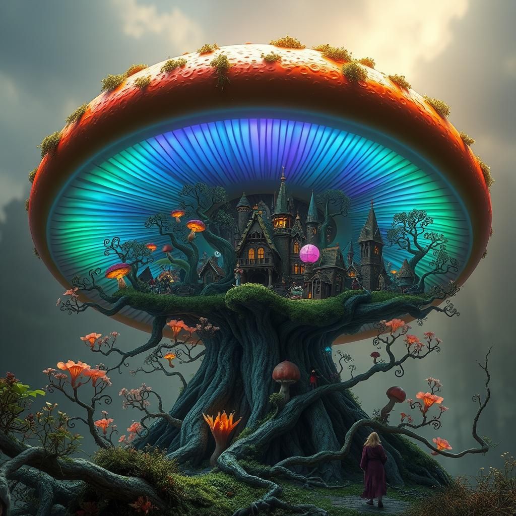 Rainbow Mushroom City: A Photorealistic AI Dreamscape