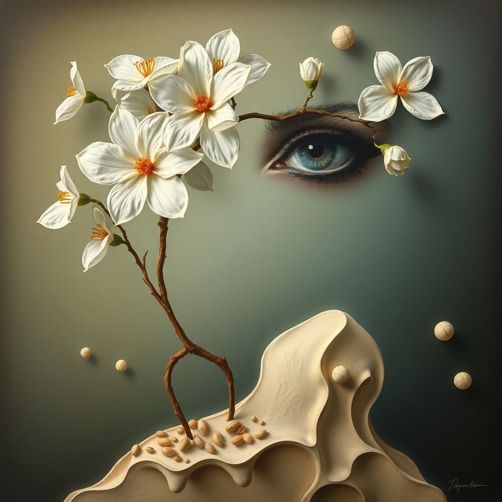 Surrealist Bouquet of Seeds in Melting Oil Canvas