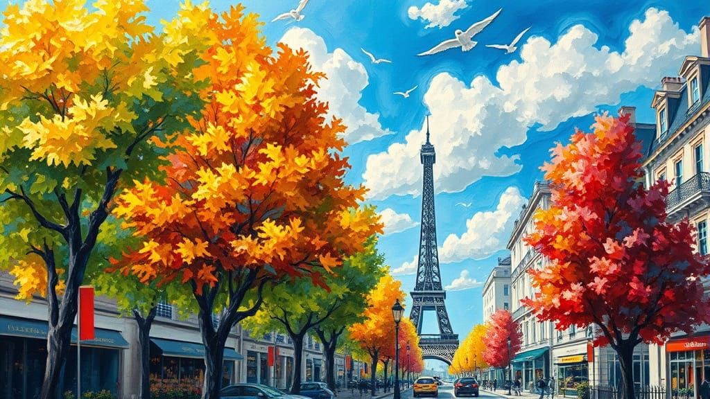 Paris Cityscape in Neo-Impressionist Style