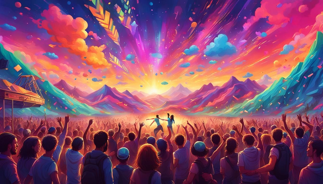 People dancing in a rave in heaven