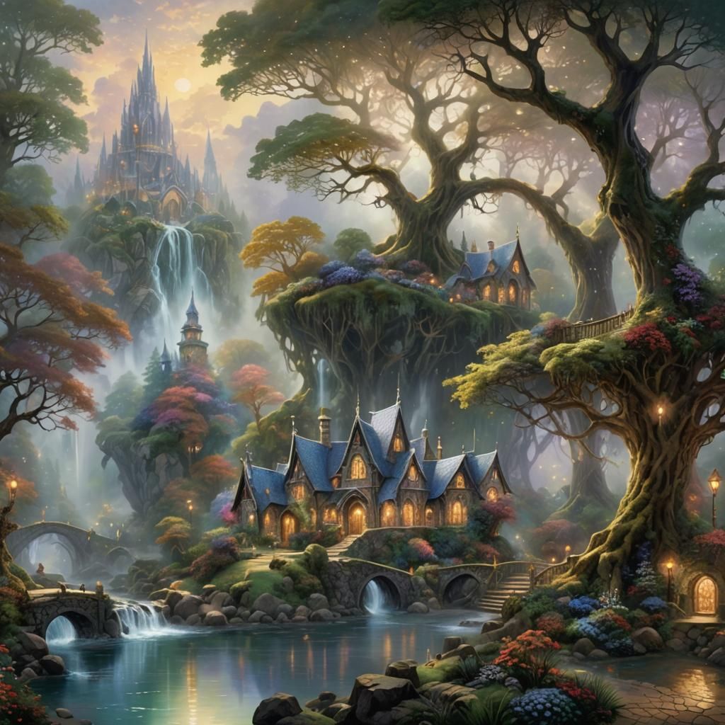 Ethereal Lothlorien in Hyperdetailed Fantasy Style