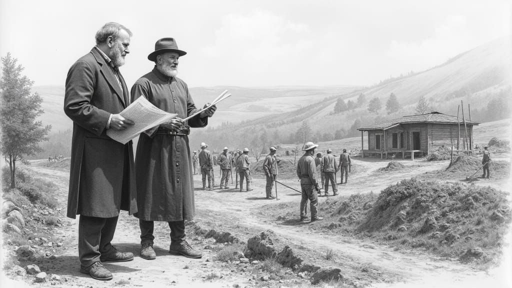 Historical Pencil Sketch of Brick Factory Founders in Dobrze...