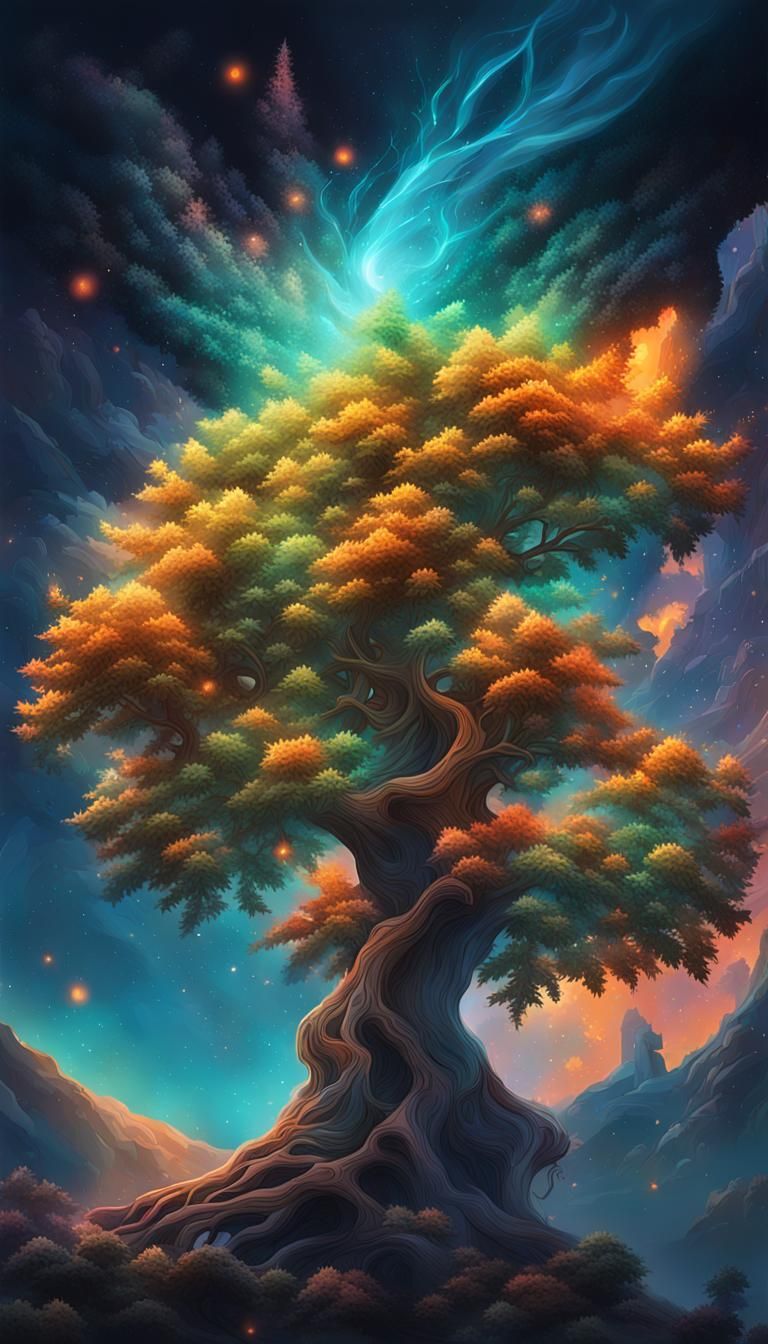 Magical Weed Tree in Galaxy: Hyperrealistic Concept Art
