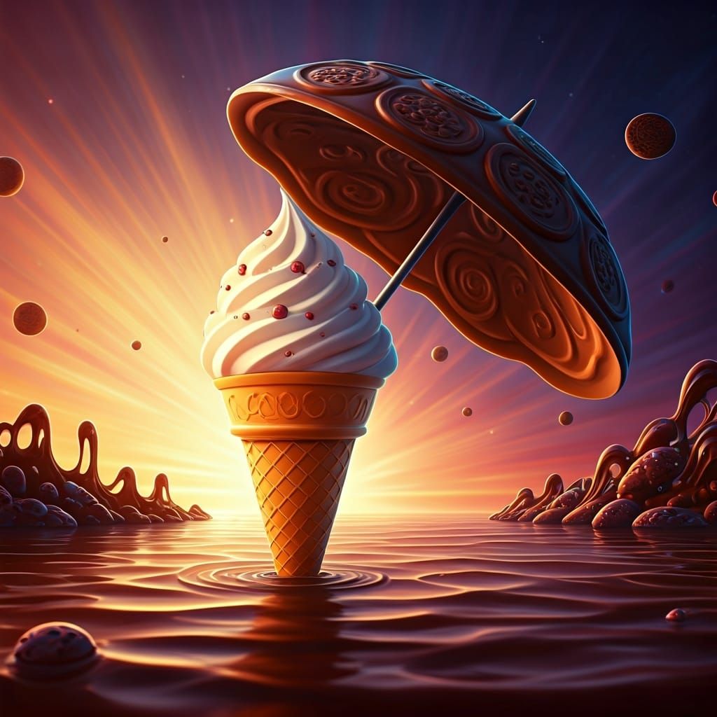 Cartoon Ice Cream Cone on Candy Beach