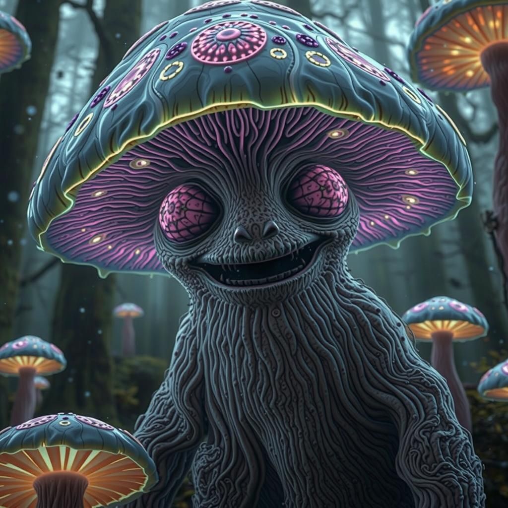 Anthropomorphic Mushroom with Bioluminescent Cap in Digital ...