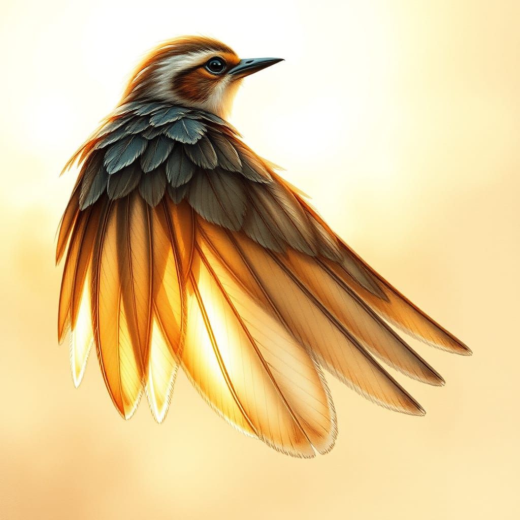 Whimsical Bird Wing in Golden Light