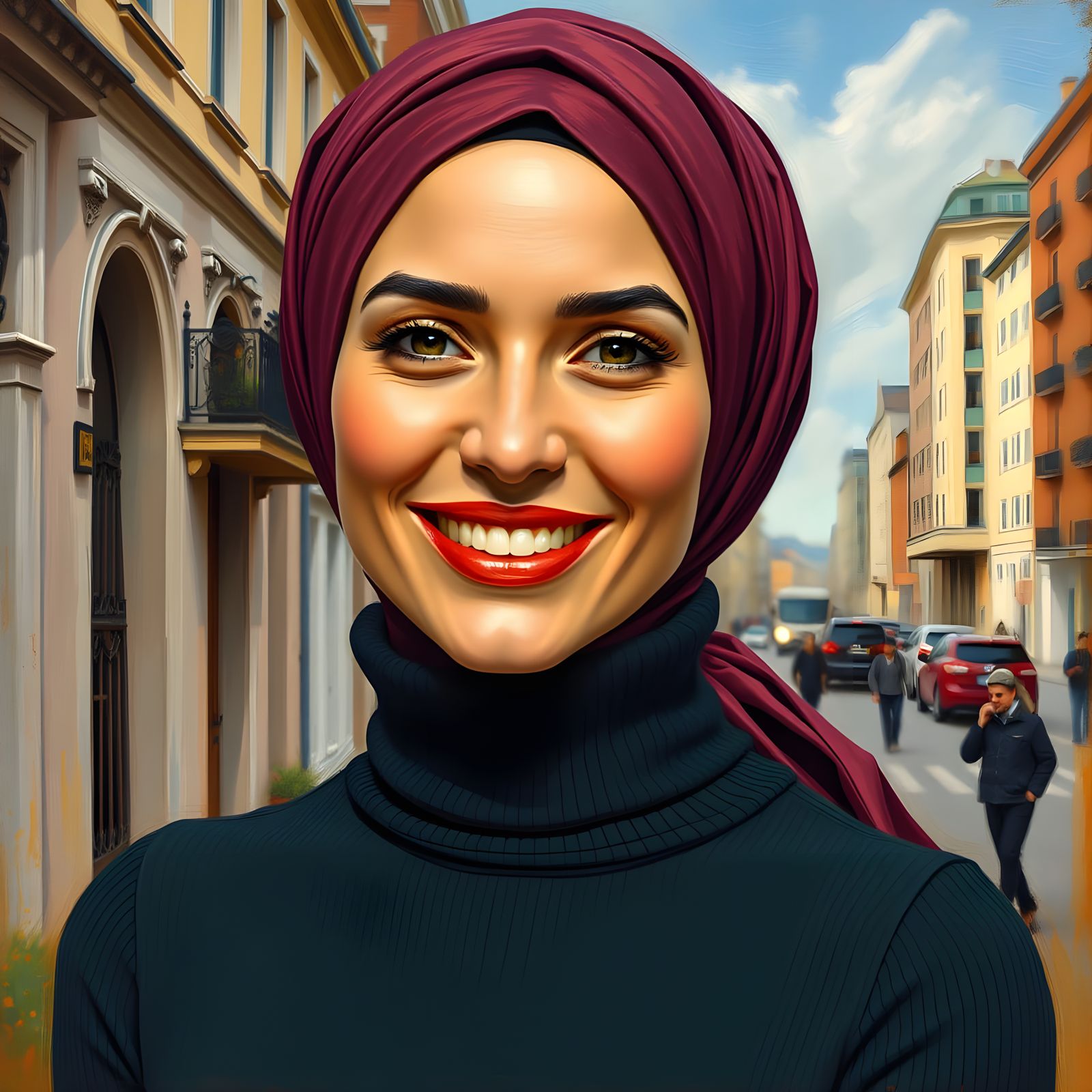 Stunning European Hijabi Woman in Modern City