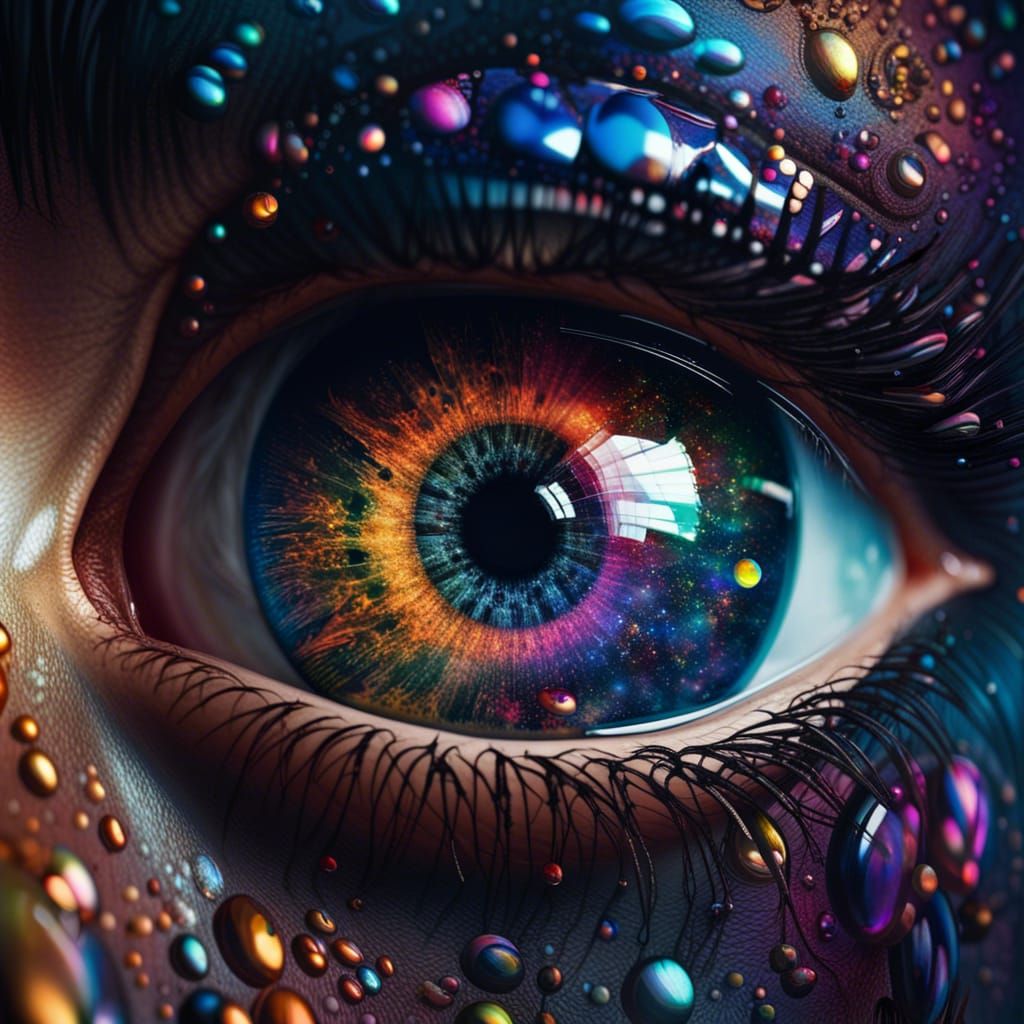 Iridescent Eye Reflecting the Universe