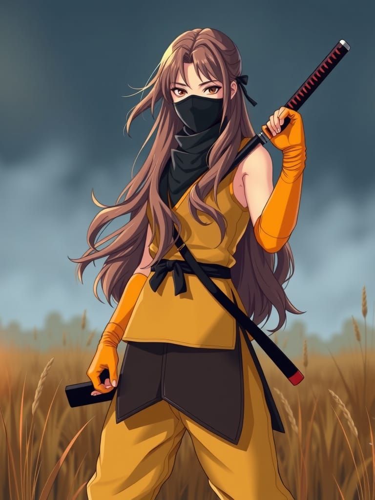 Surreal Anime Ninja in Yellow and Black Attire
