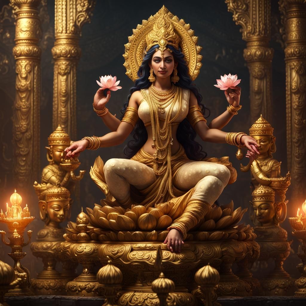 Lakshmi: Hindu Goddess of Prosperity in Dark Fantasy Art