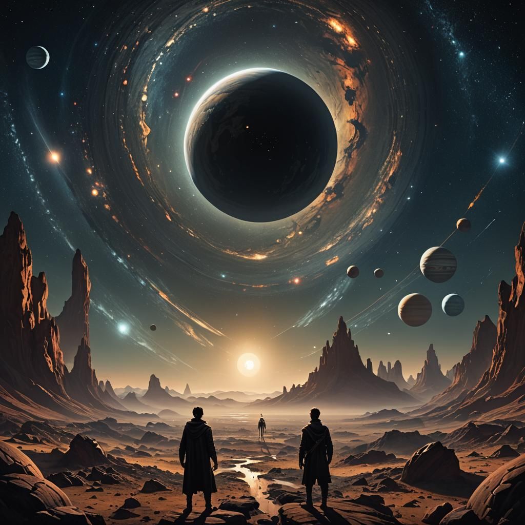 Romantic Figure Contemplates Distant Planets