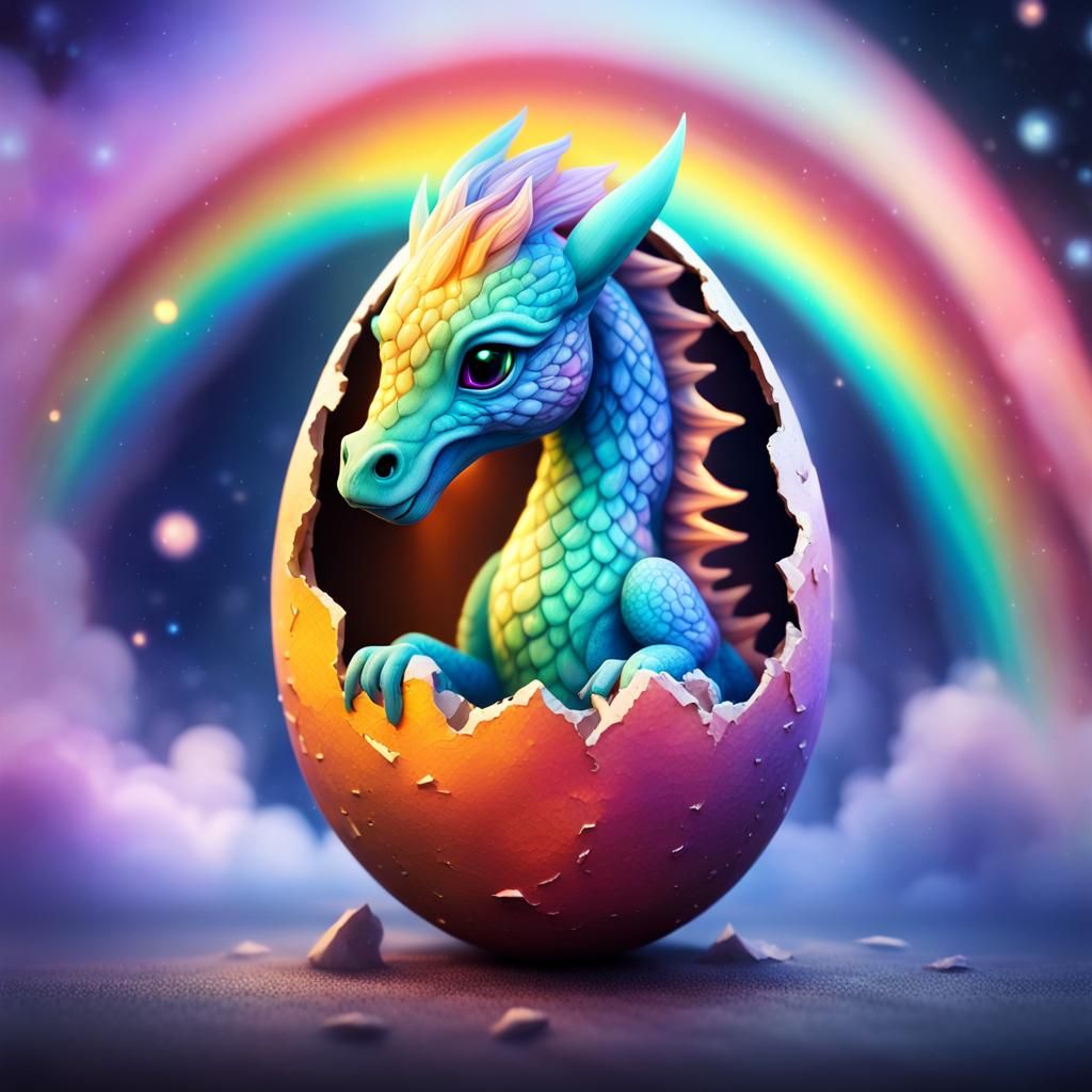 Baby Dragon Horse Emerges from Galaxy Egg