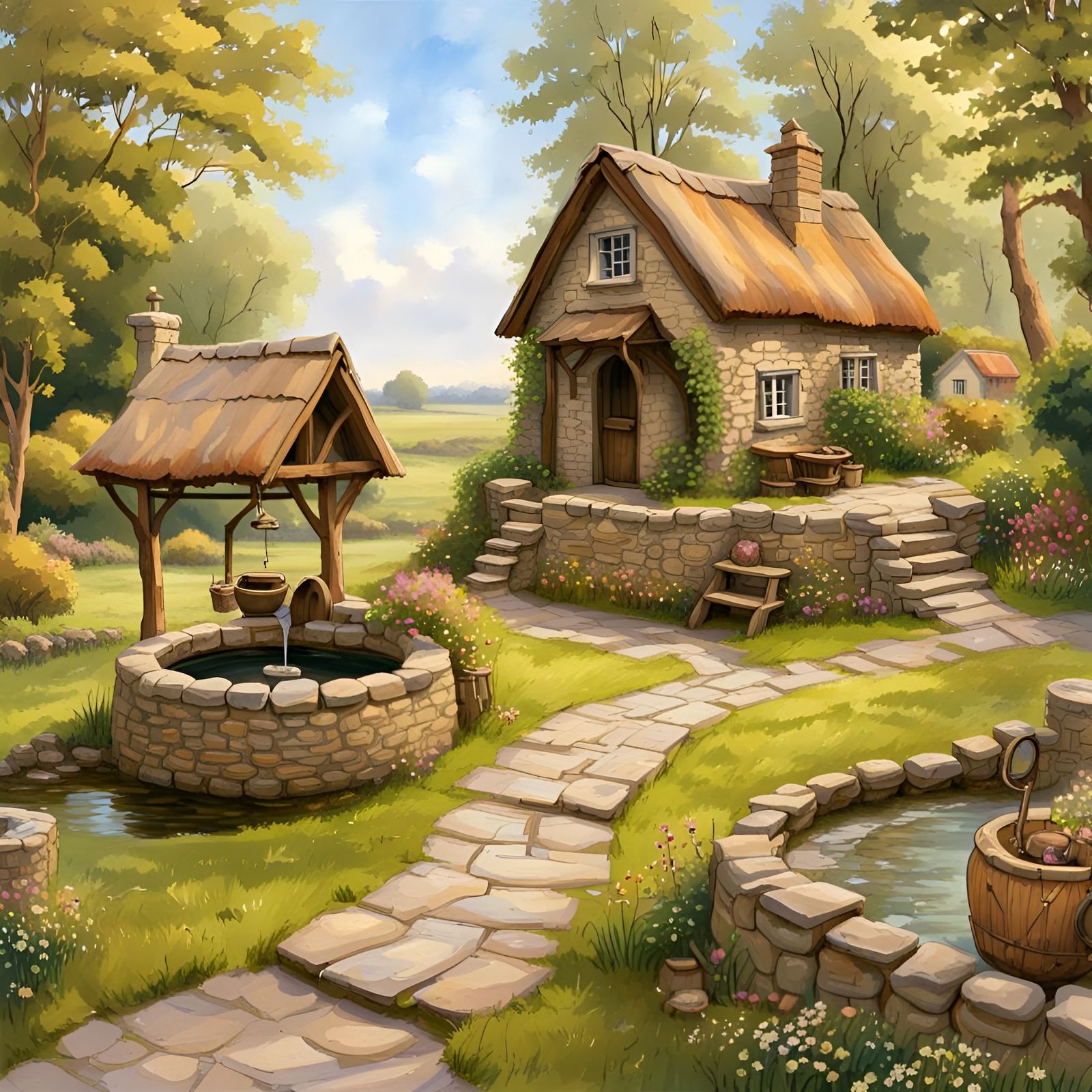 Cottage with Wishing Well