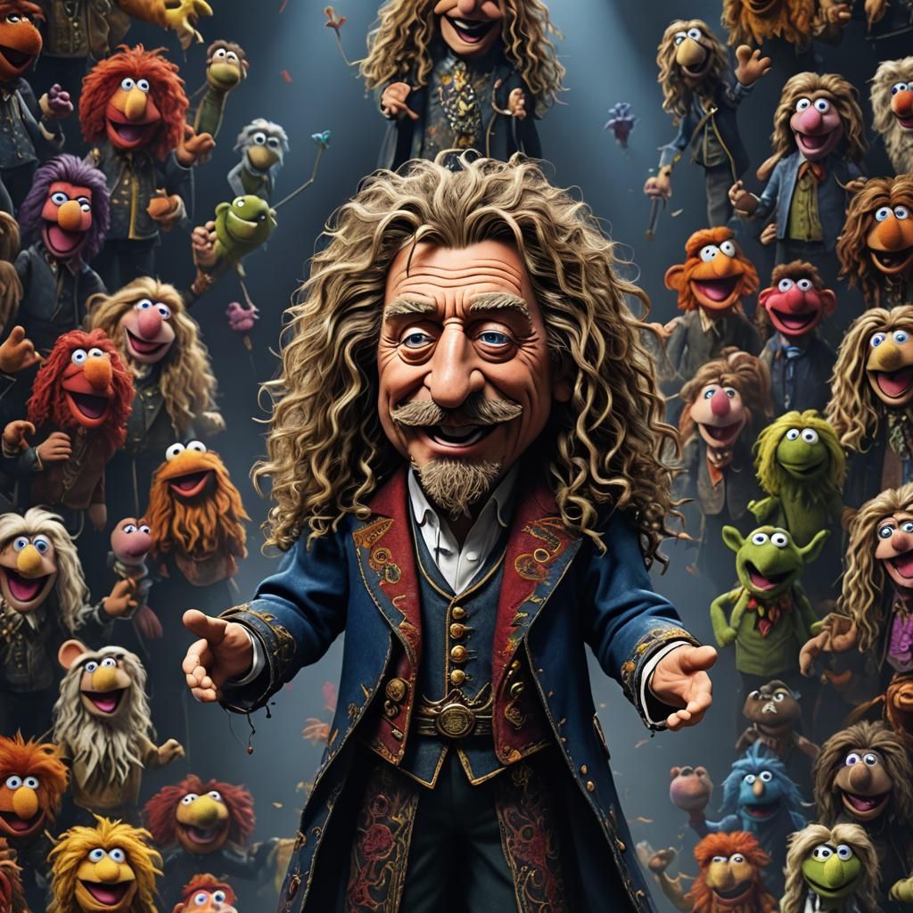 Robert Plant Muppet Hand Puppet: Detailed Art