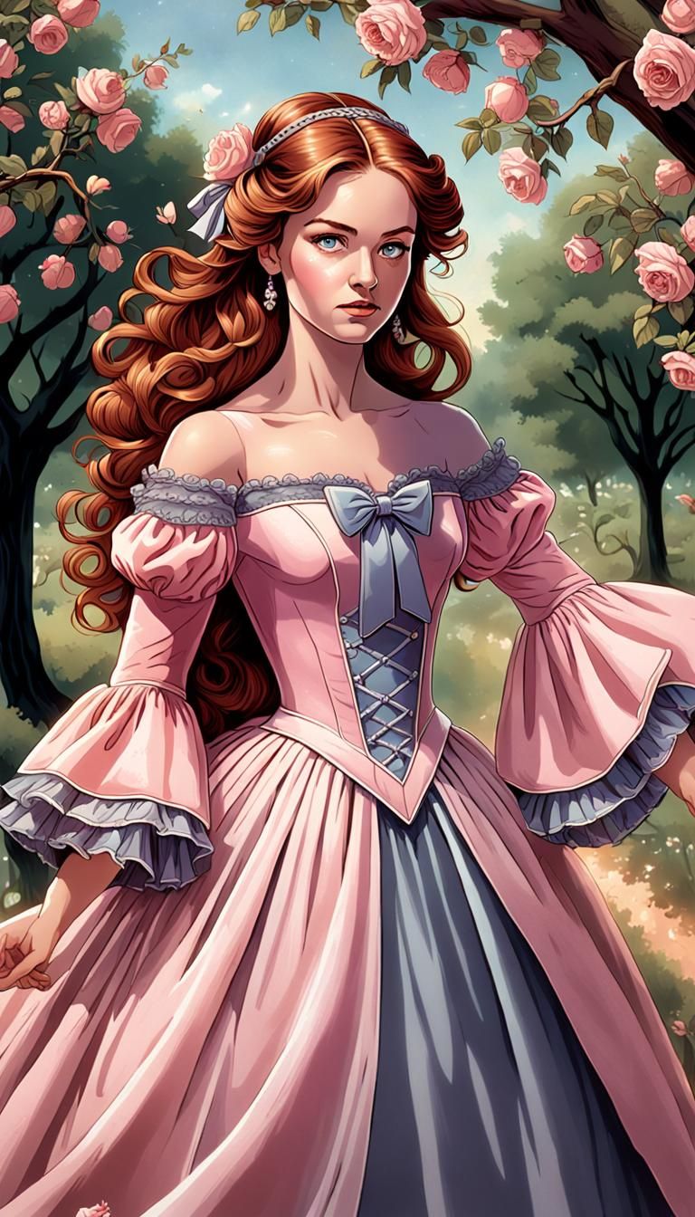 Civil War Southern Belle in Peach Orchard as Comic Art