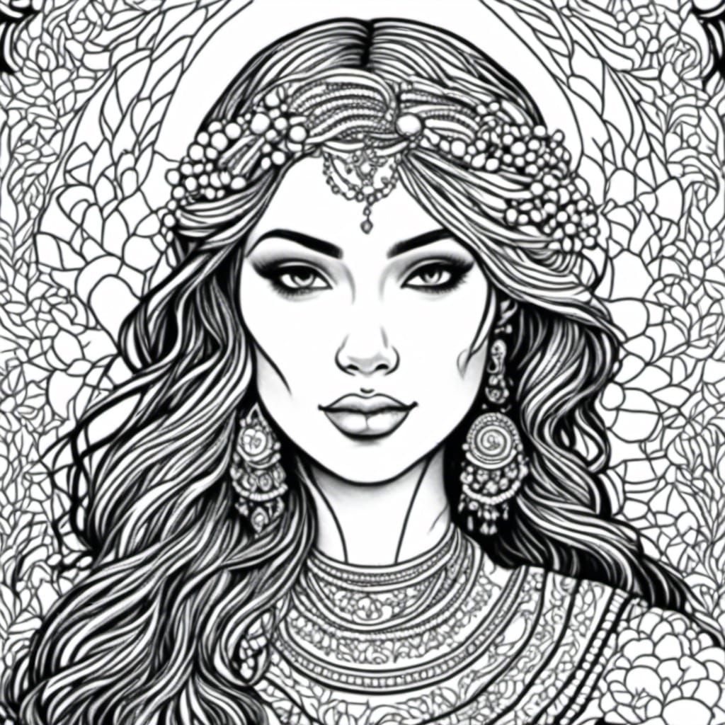 Coloring Book Portrait with Black Outlines