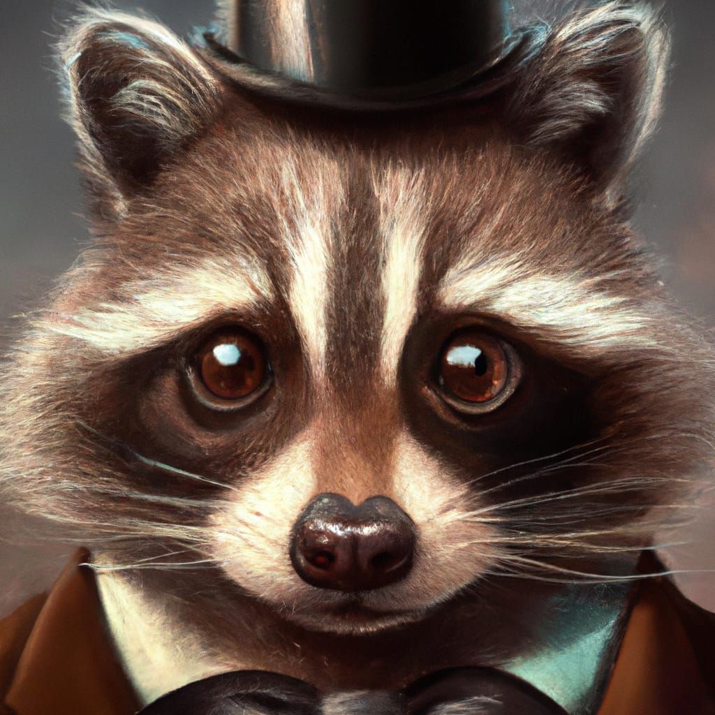 Anthropomorphic Raccoon Magician Portrait in Detailed Style