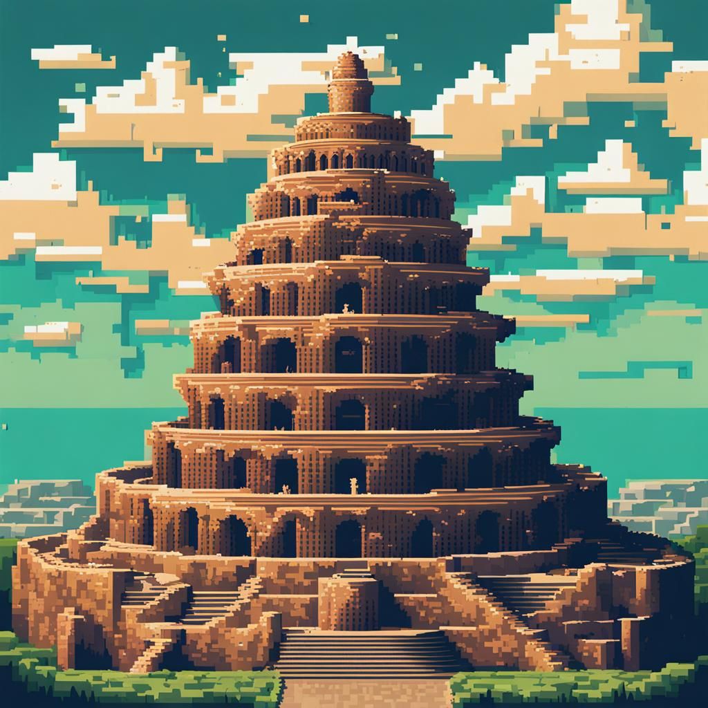 Pixel Art Tower of Babel Circular Helix