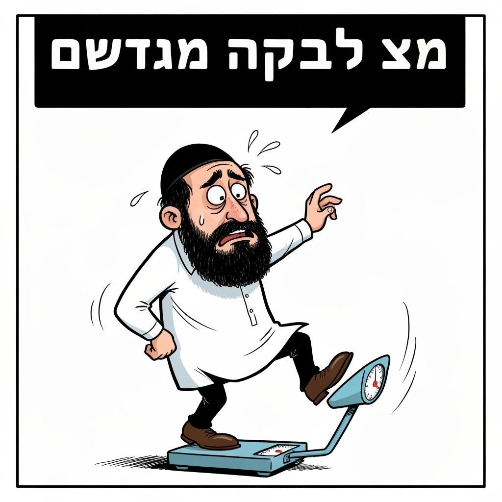 Humorous Cartoon of Jewish Man Weighing Himself