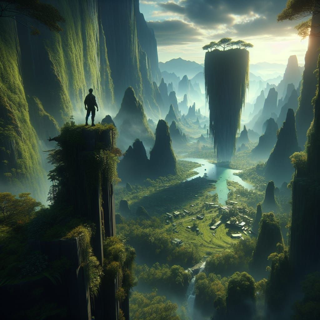 Man Overlooking Forest as Detailed Matte Painting