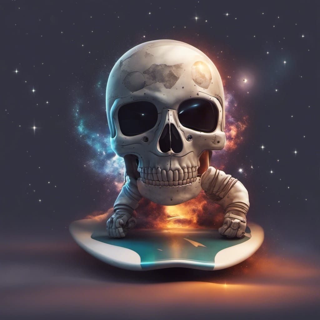Astronaut Skull Surfing a Galactic Wave