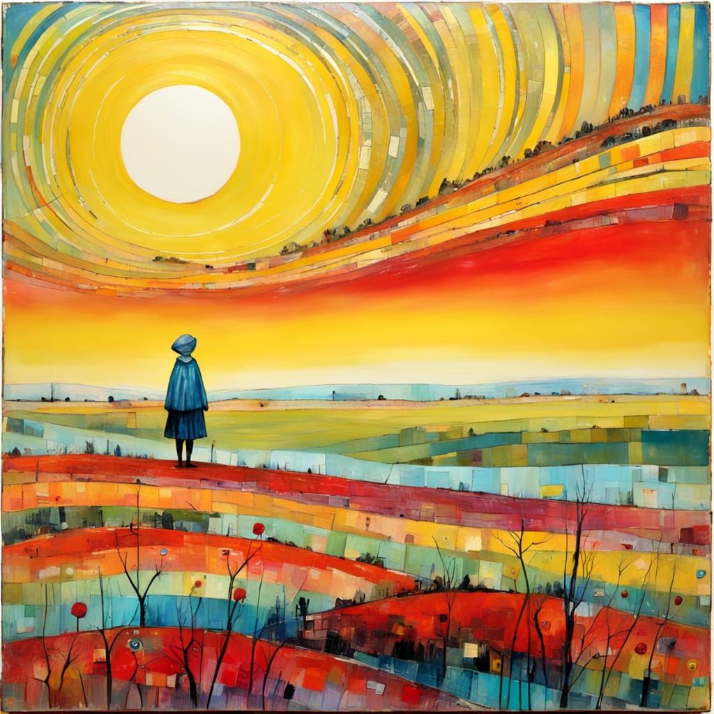 Primitive Naive Encaustic Painting in Textured Style