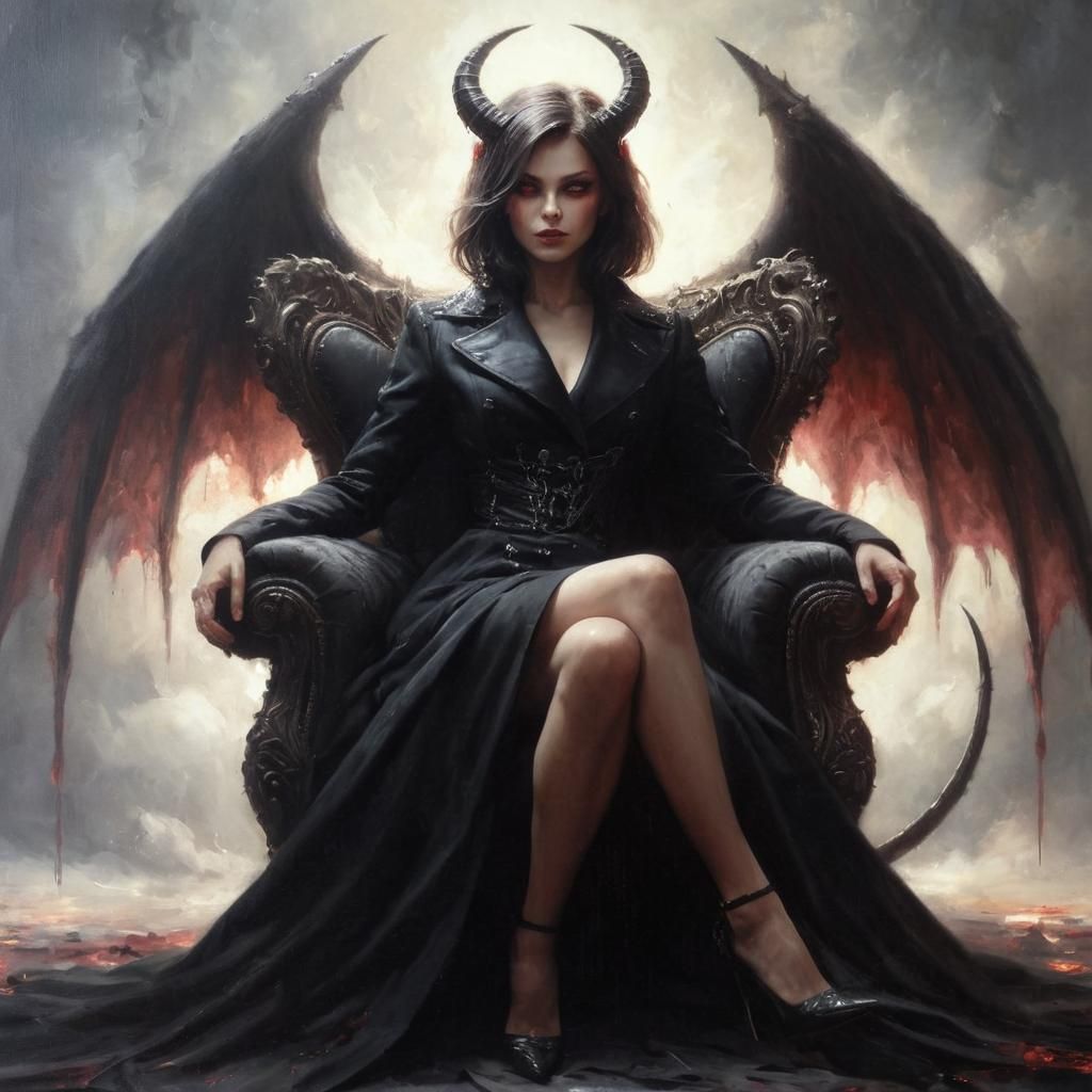 Elegant Female Arch Demon in Crushed Velvet Chair