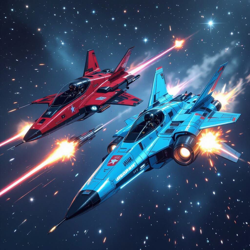Futuristic Space Dogfight in the Style of Syd Mead
