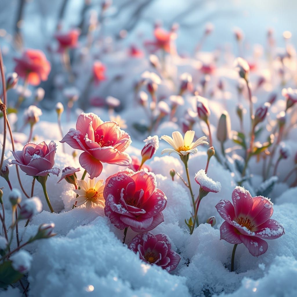 Winter Wonderland with Vibrant Flowers Exposed