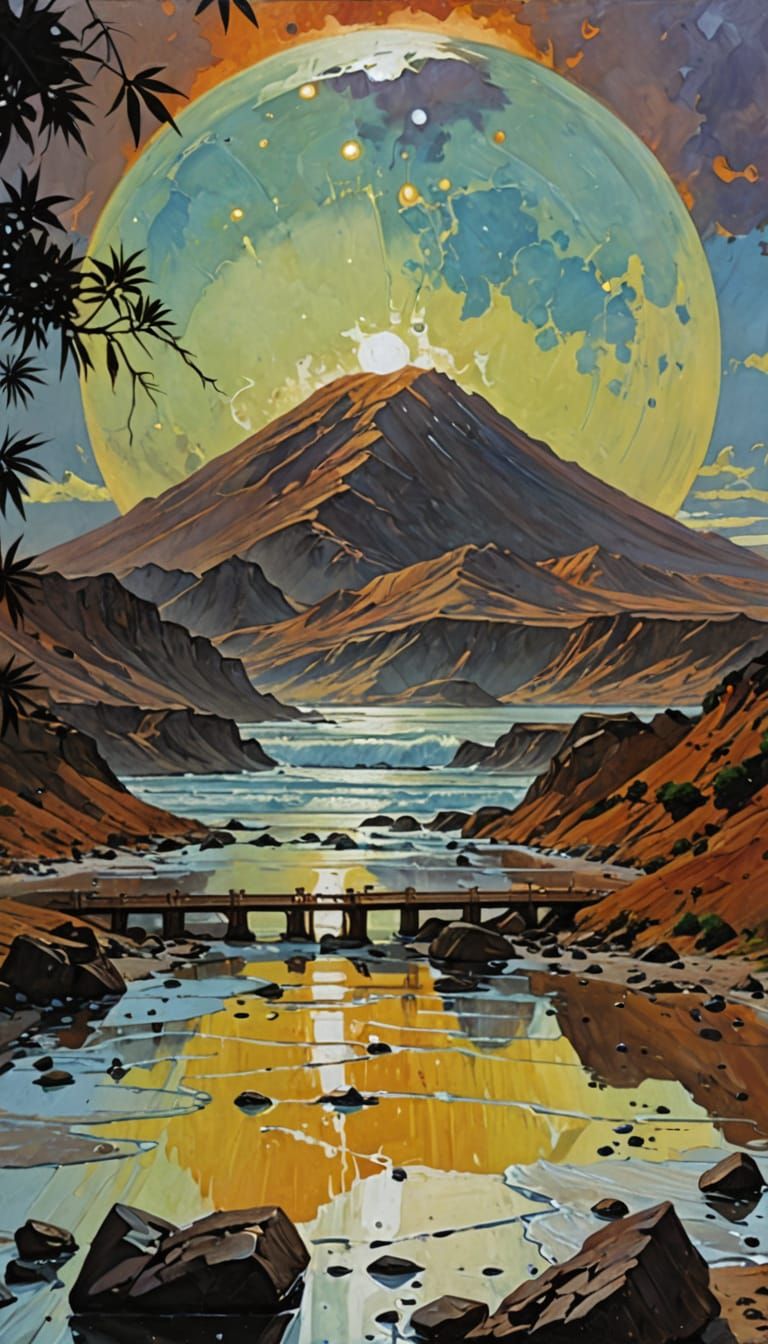 Mountain Landscape in Impressive Oil Painting Style