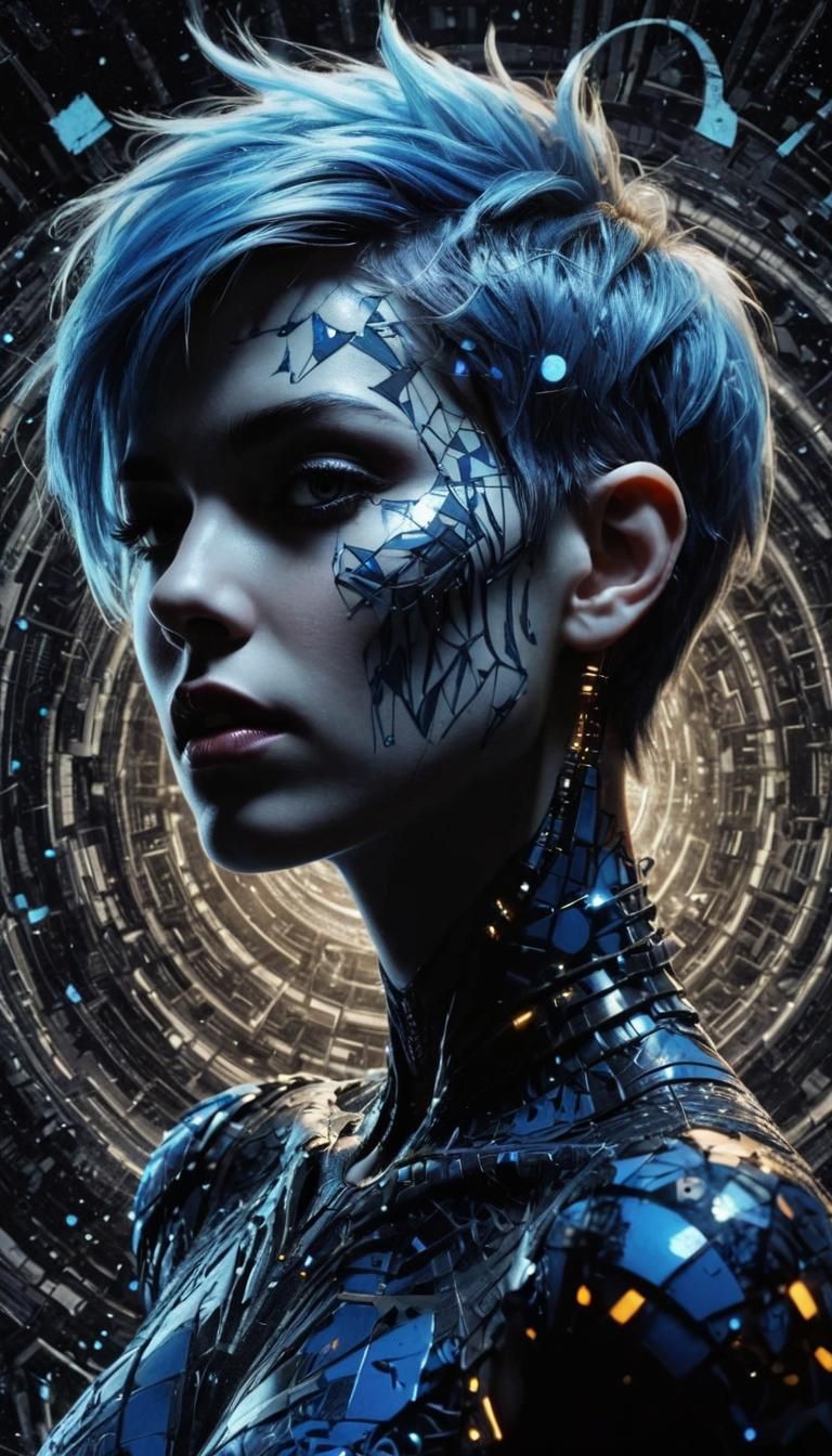 Electric Blue Pixie in Dark Fantasy Linocut