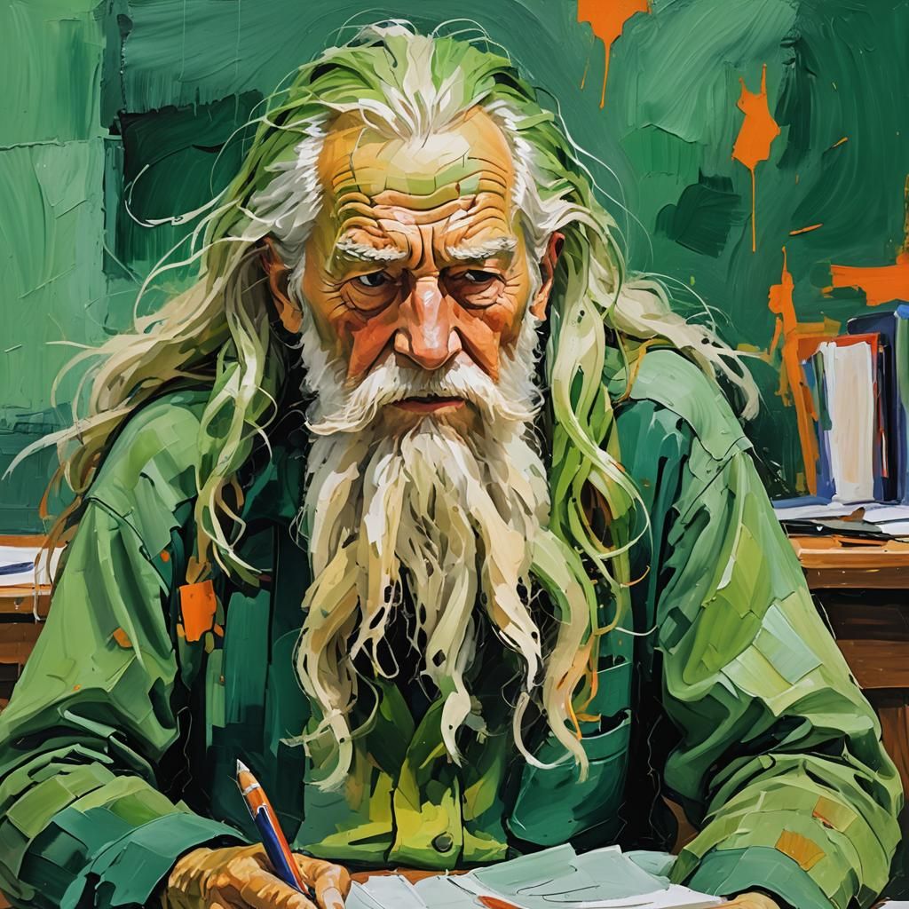 Distorted Abstract Portrait of an Agitated Old Man