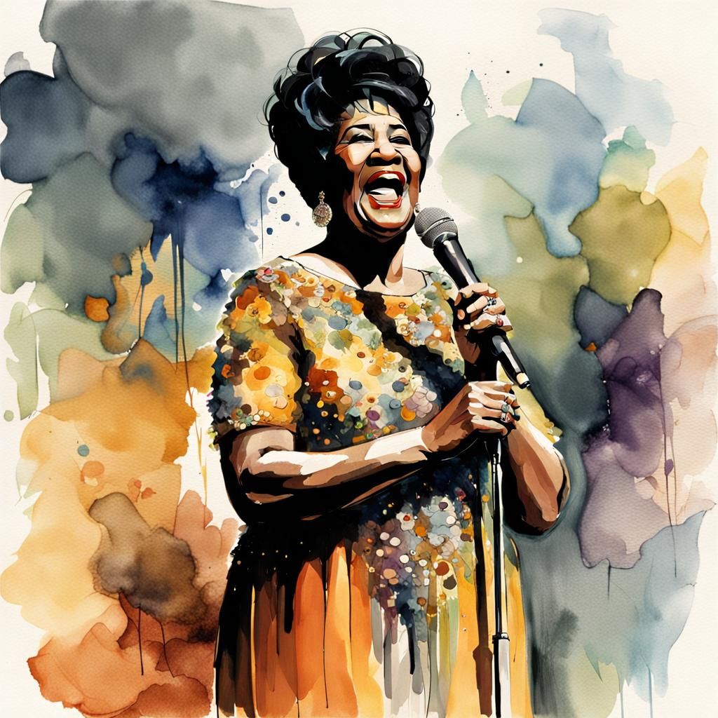 Aretha Franklin Performance: Realistic Watercolor Painting