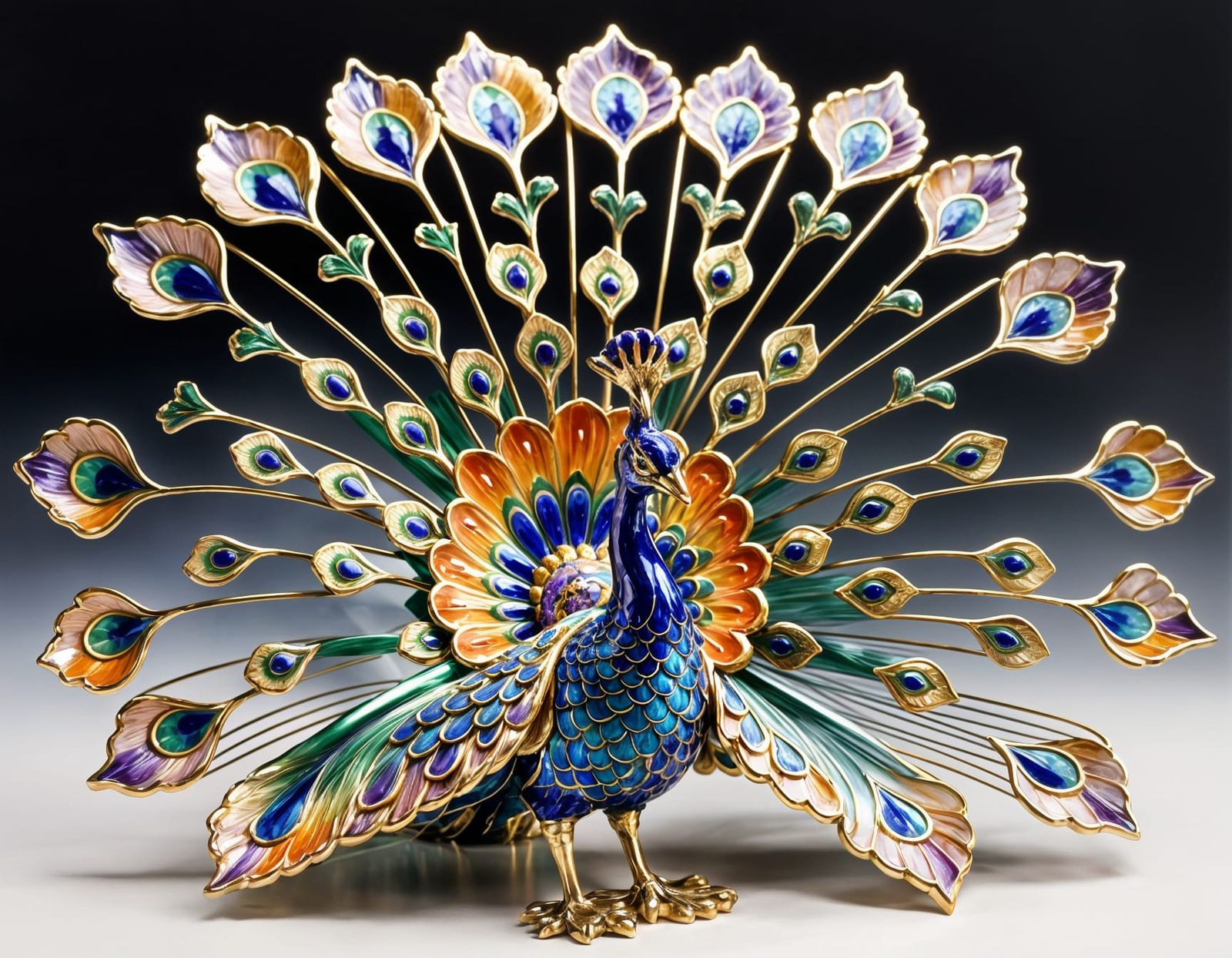 Ornate Enamel Peacock Figurine