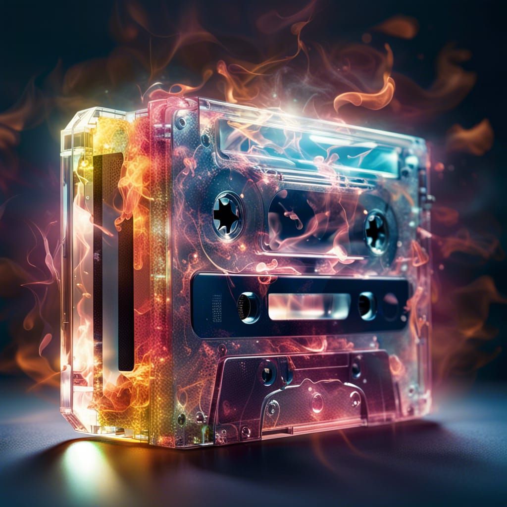 Glowing Glass Cassette Tape with Cosmic Energy