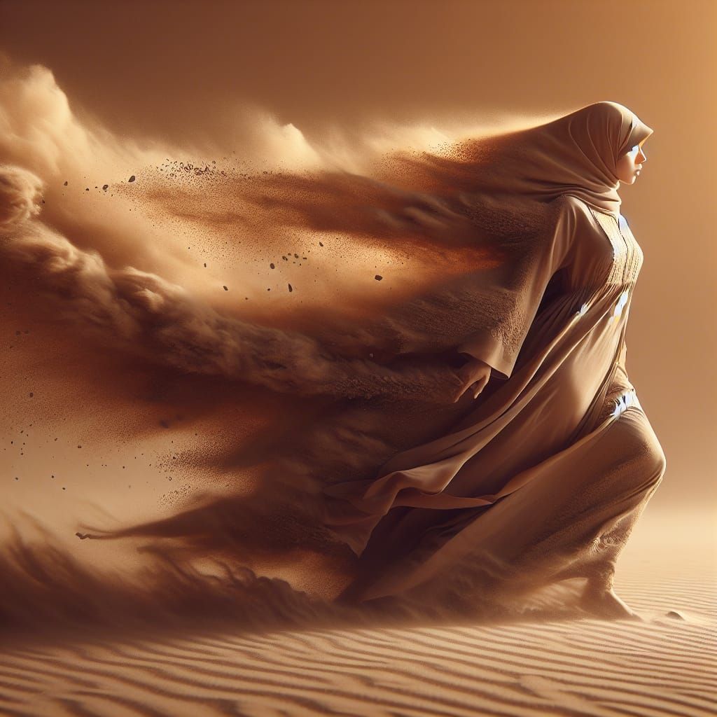 Sand Woman Walking in Sandstorm