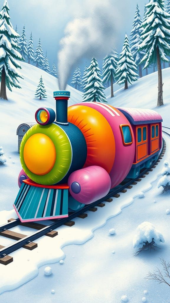Whimsical Inflatable Train Chugs Along Snowy Railway