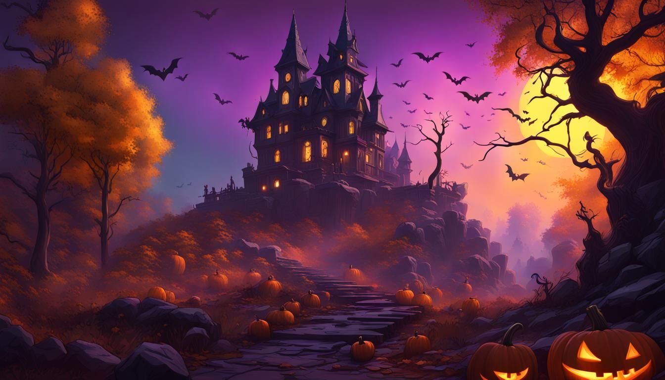 Halloween Fantasy Landscape in Volumetric Lighting