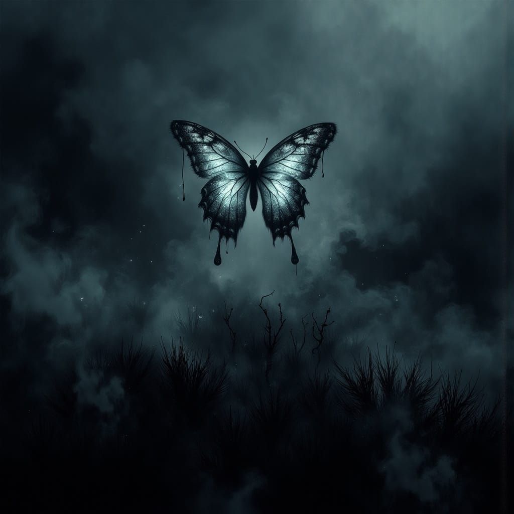 Butterfly Rises in Darkness: Surreal, Ethereal Glow