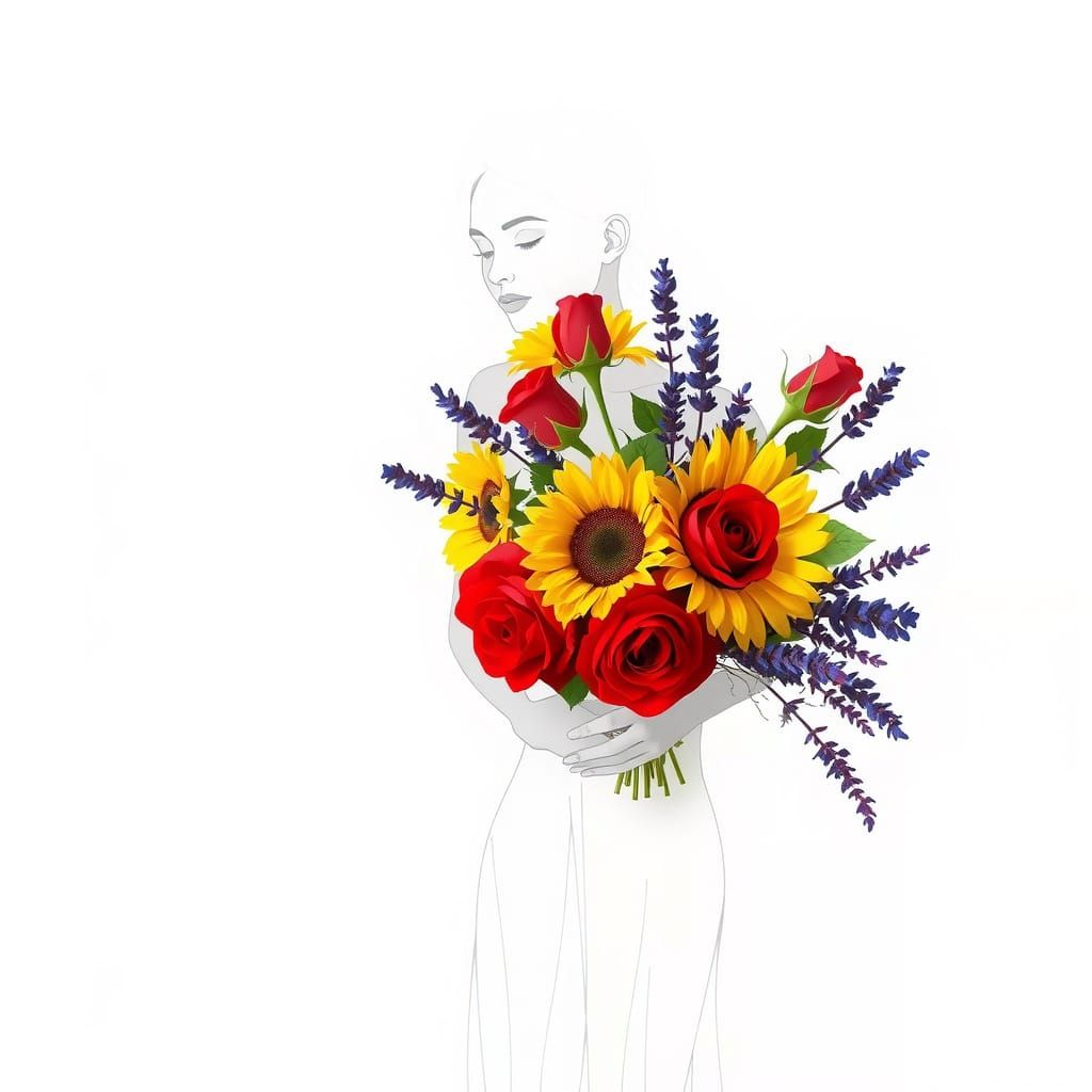 Elegant Silhouette with Vibrant Floral Bouquet