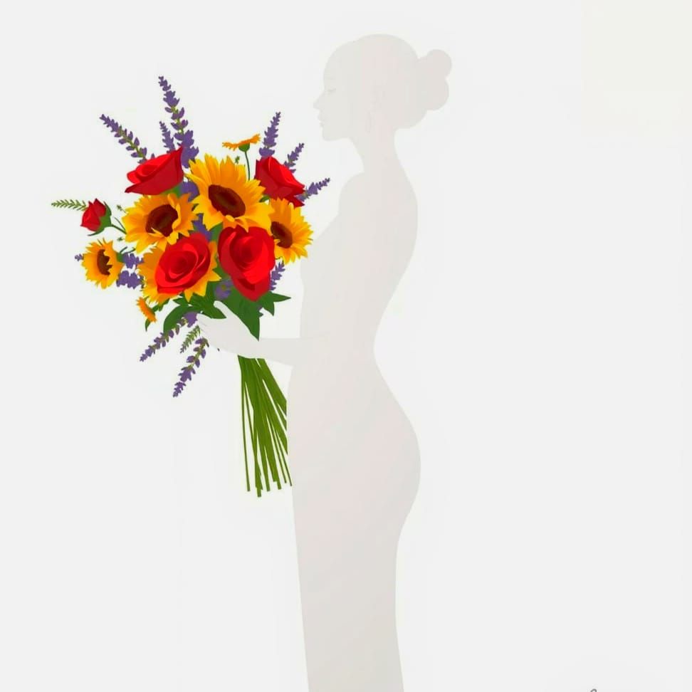 Elegant Silhouette of Woman with Vibrant Floral Bouquet