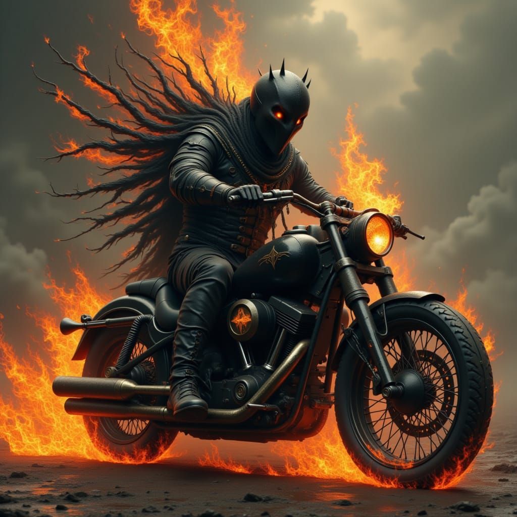 Mystical Rider on Hellish Chopper in Dark Fantasy Style