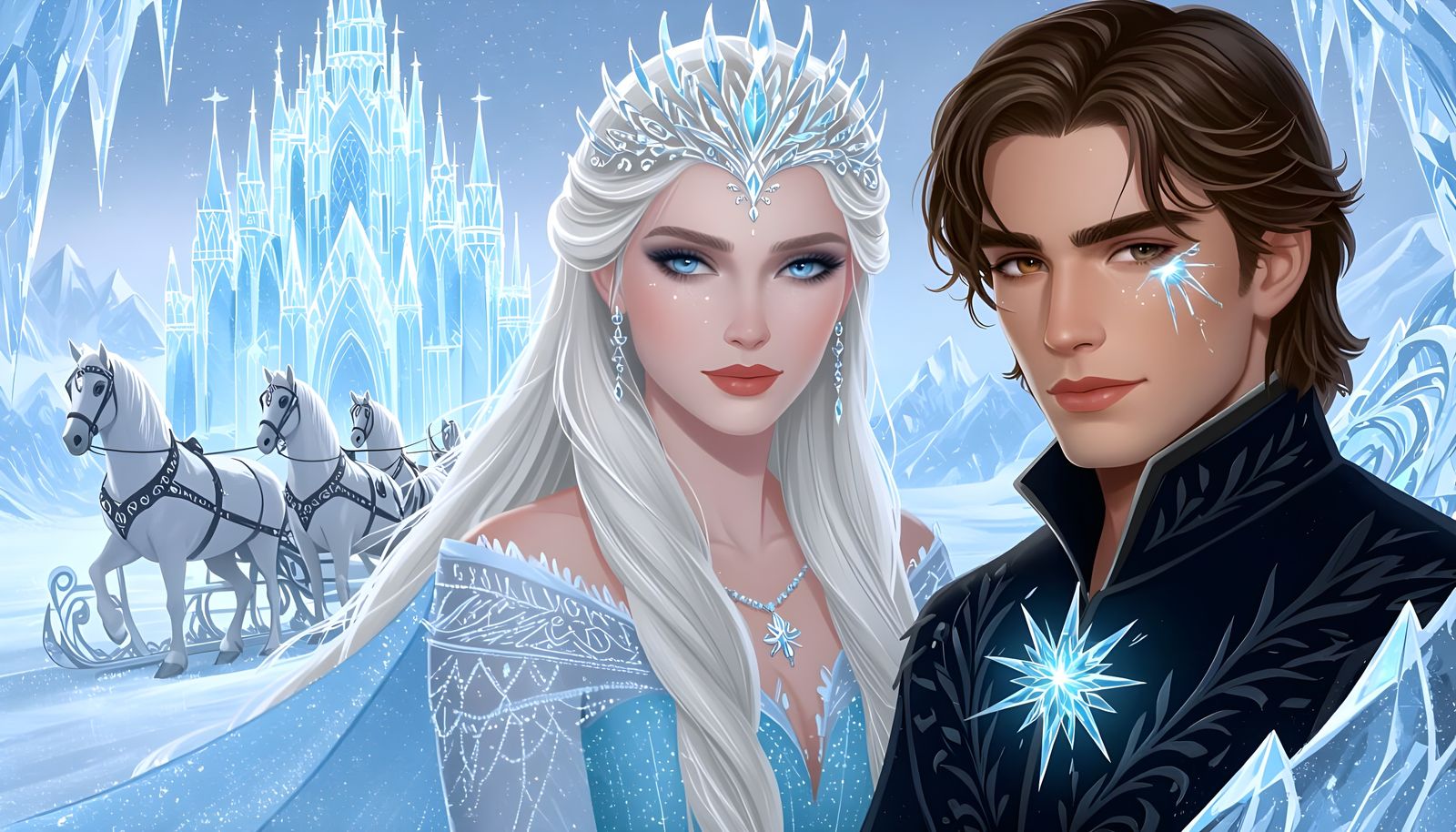 Snow Queen and Kai in Ice Sleigh