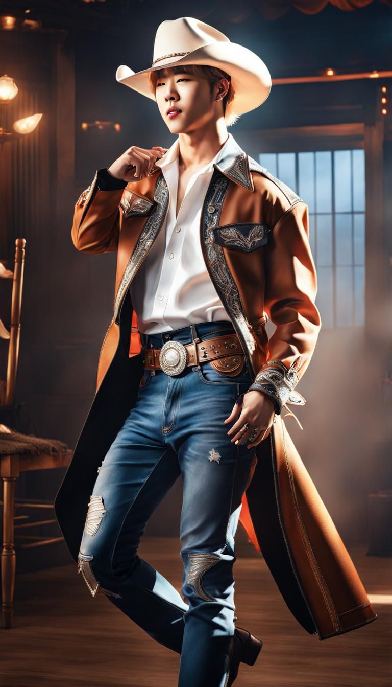 BTS Jimin as Confident Cowboy: Hyperrealistic Digital Art