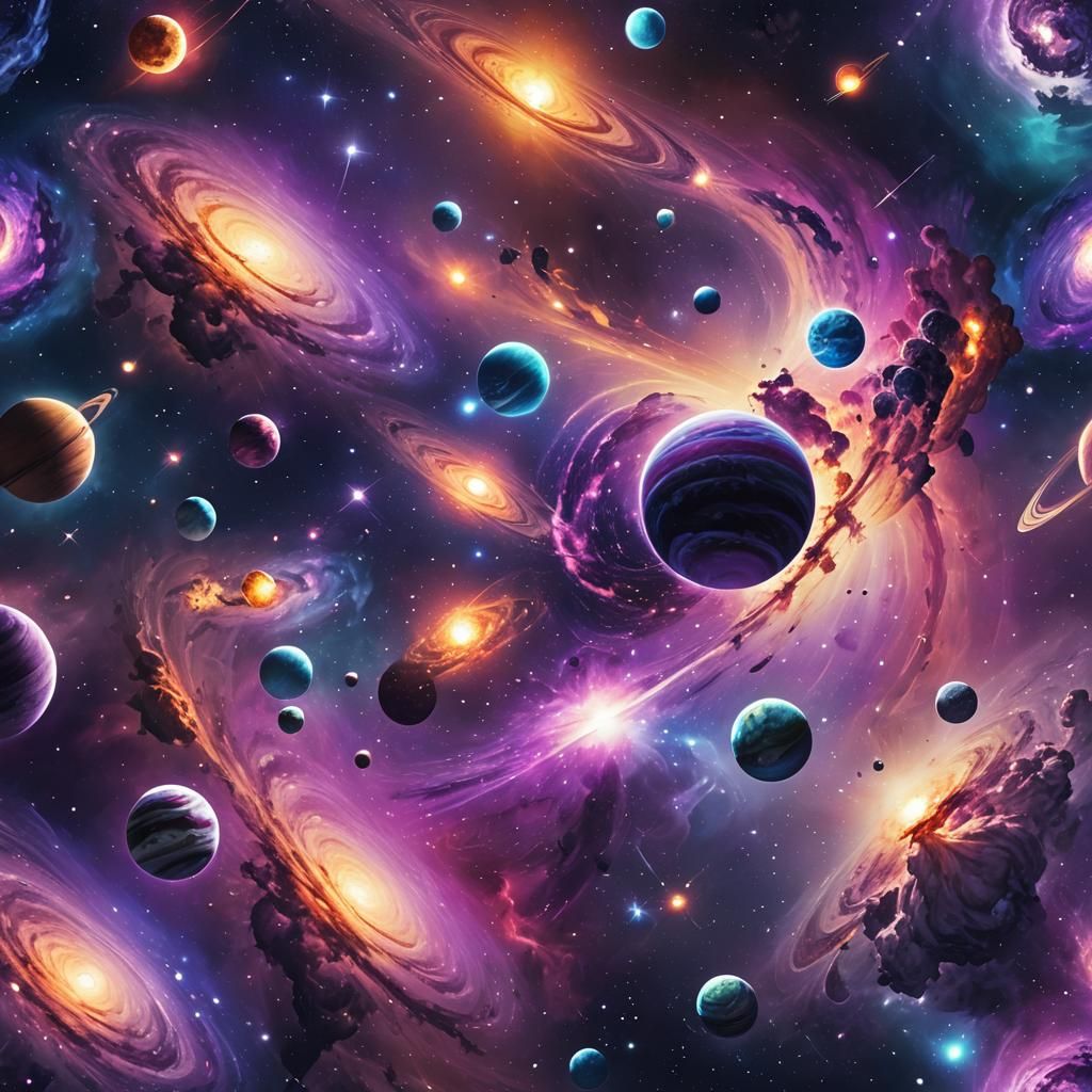 the universe, in space with the planets