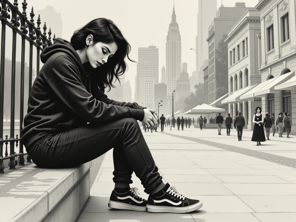 Contemplative Young Woman in Urban Setting