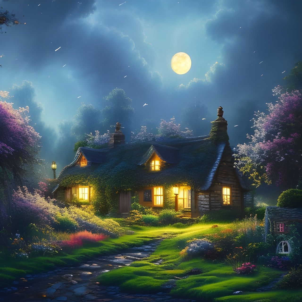 English Cottage Garden Gouache Painting